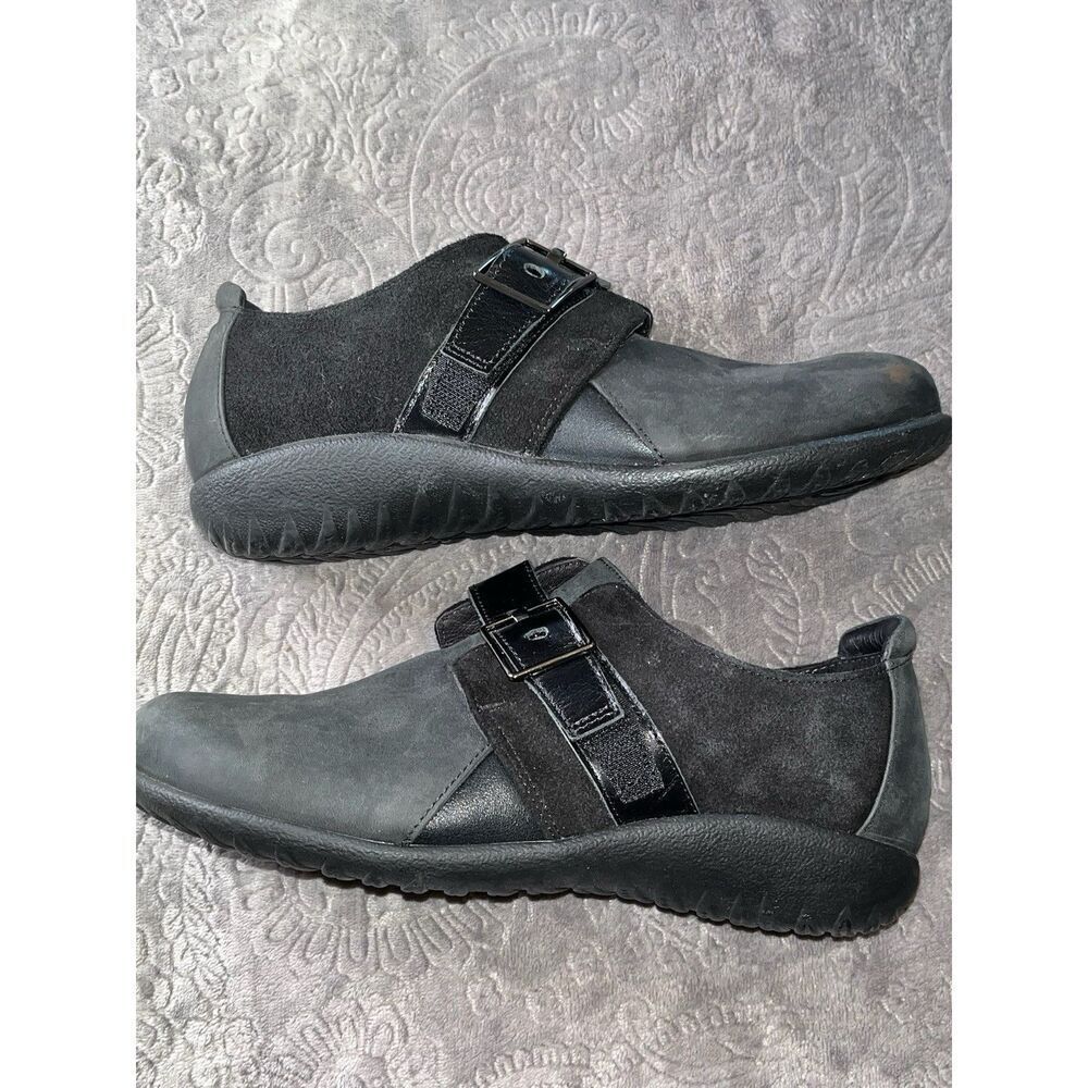 Naot BlackComfort Loafer Shoe Size 38 Leather Slip on Tane Buckle Detail